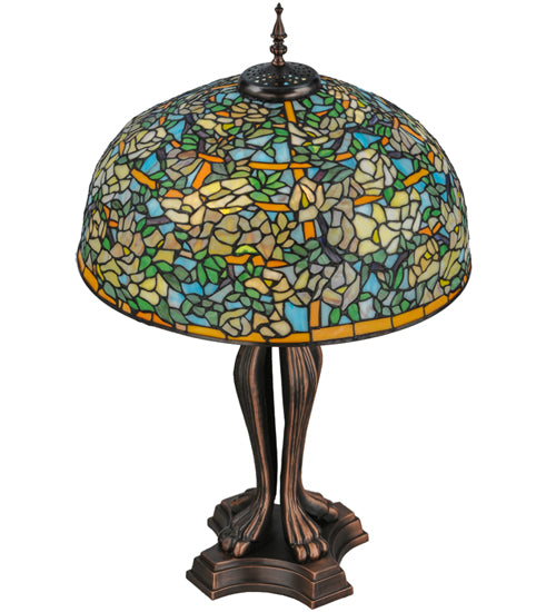 Meyda Lighting Tiffany Laburnum 36" 2-Light Mahogany Bronze Trellis Table Lamp With Multi-Colored Shade Glass