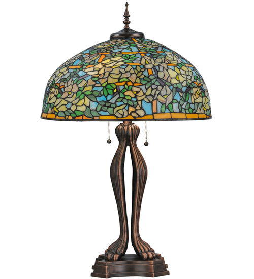 Meyda Lighting Tiffany Laburnum 36" 2-Light Mahogany Bronze Trellis Table Lamp With Multi-Colored Shade Glass