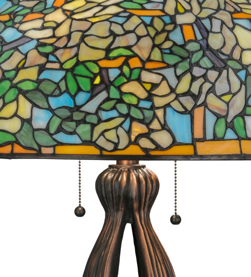 Meyda Lighting Tiffany Laburnum 36" 2-Light Mahogany Bronze Trellis Table Lamp With Multi-Colored Shade Glass