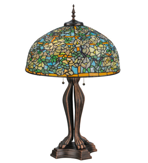 Meyda Lighting Tiffany Laburnum 36" 2-Light Mahogany Bronze Trellis Table Lamp With Multi-Colored Shade Glass