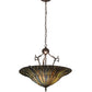 Meyda Lighting Tiffany Lotus Leaf 24" 3-Light Mahogany Bronze Inverted Pendant Light With Multi-Colored Stained Shade Glass
