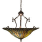 Meyda Lighting Tiffany Lotus Leaf 24" 3-Light Mahogany Bronze Inverted Pendant Light With Multi-Colored Stained Shade Glass