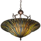 Meyda Lighting Tiffany Lotus Leaf 24" 3-Light Mahogany Bronze Inverted Pendant Light With Multi-Colored Stained Shade Glass