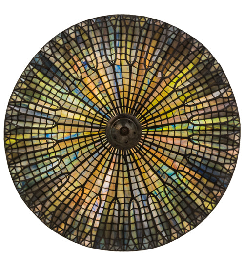 Meyda Lighting Tiffany Lotus Leaf 24" 3-Light Mahogany Bronze Inverted Pendant Light With Multi-Colored Stained Shade Glass