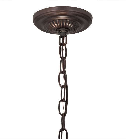 Meyda Lighting Tiffany Lotus Leaf 24" 3-Light Mahogany Bronze Inverted Pendant Light With Multi-Colored Stained Shade Glass