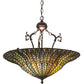 Meyda Lighting Tiffany Lotus Leaf 24" 3-Light Mahogany Bronze Inverted Pendant Light With Multi-Colored Stained Shade Glass