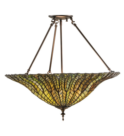 Meyda Lighting Tiffany Lotus Leaf 24" 3-Light Mahogany Bronze Semi-flush Mount Ceiling Light With Multi-Colored Shade Glass