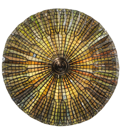 Meyda Lighting Tiffany Lotus Leaf 24" 3-Light Mahogany Bronze Semi-flush Mount Ceiling Light With Multi-Colored Shade Glass