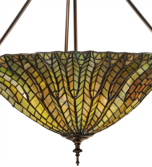 Meyda Lighting Tiffany Lotus Leaf 24" 3-Light Mahogany Bronze Semi-flush Mount Ceiling Light With Multi-Colored Shade Glass