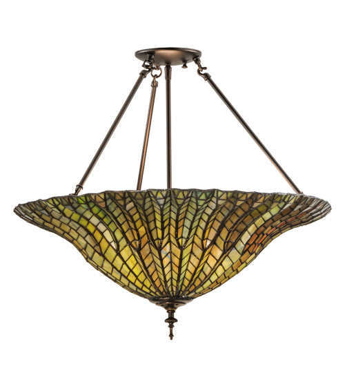 Meyda Lighting Tiffany Lotus Leaf 24" 3-Light Mahogany Bronze Semi-flush Mount Ceiling Light With Multi-Colored Shade Glass