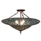 Meyda Lighting Tiffany Lotus Leaf 25" 3-Light Mahogany Bronze Semi-flush Mount Light With Multi-Colored Stained Shade Glass