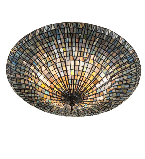 Meyda Lighting Tiffany Lotus Leaf 25" 3-Light Mahogany Bronze Semi-flush Mount Light With Multi-Colored Stained Shade Glass