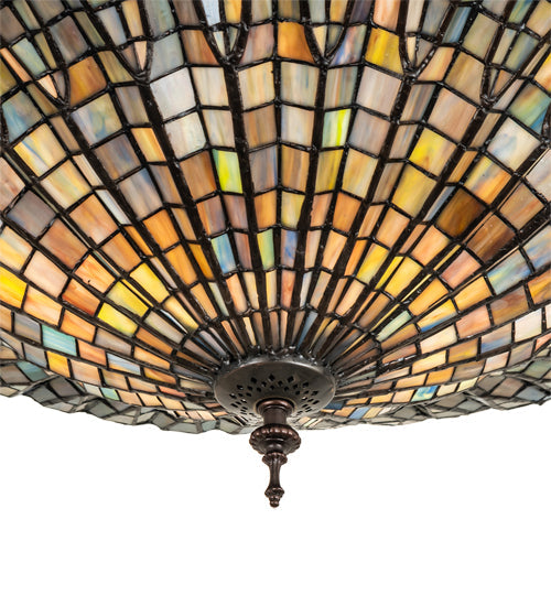 Meyda Lighting Tiffany Lotus Leaf 25" 3-Light Mahogany Bronze Semi-flush Mount Light With Multi-Colored Stained Shade Glass