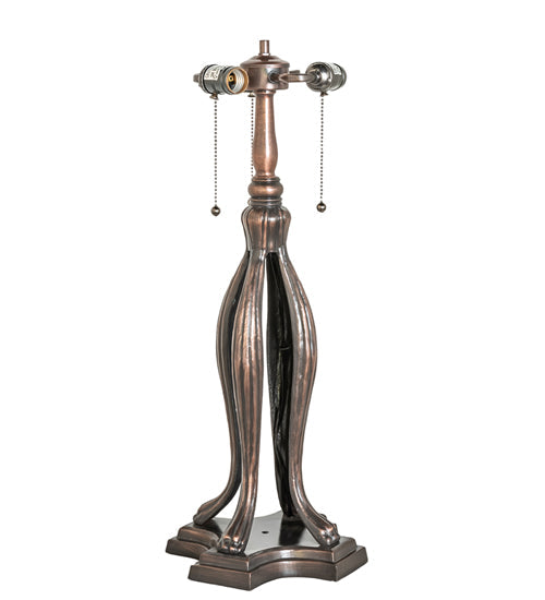 Meyda Lighting Tiffany Lotus Leaf 31" 3-Light Mahogany Bronze Table Lamp With Multi-Colored Stained Shade Glass