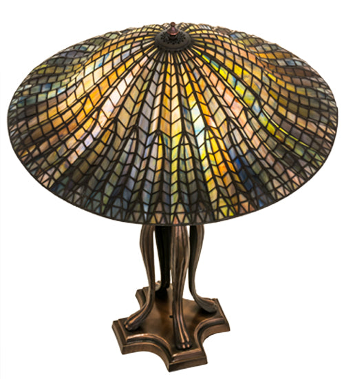 Meyda Lighting Tiffany Lotus Leaf 31" 3-Light Mahogany Bronze Table Lamp With Multi-Colored Stained Shade Glass