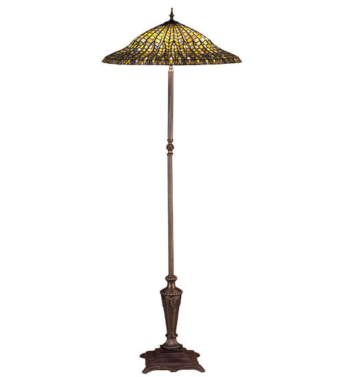 Meyda Lighting Tiffany Lotus Leaf 65" 3-Light Mahogany Bronze Floor Lamp With Multi-Colored Stained Shade Glass