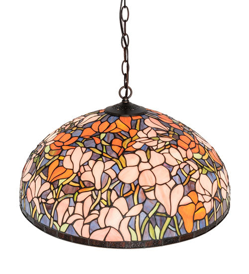 Meyda Lighting Tiffany Magnolia 22" 9-Light Mahogany Bronze Pendant Light With Multi-Colored Shade Glass