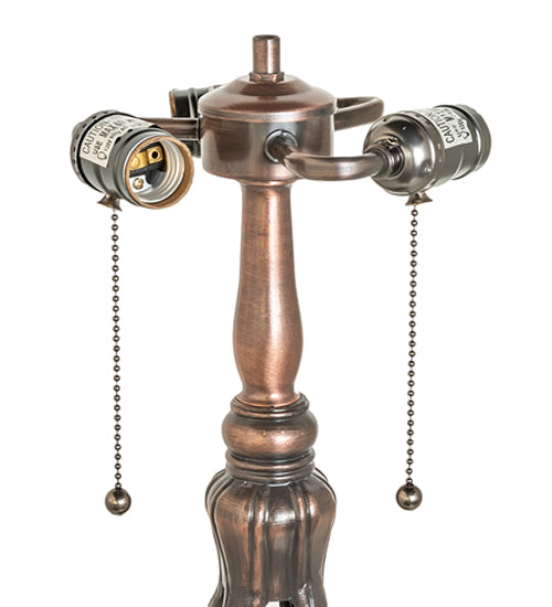 Meyda Lighting Tiffany Magnolia 32" 3-Light Mahogany Bronze Table Lamp With Multi-Colored Shade Glass