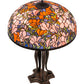 Meyda Lighting Tiffany Magnolia 32" 3-Light Mahogany Bronze Table Lamp With Multi-Colored Shade Glass