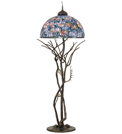 Meyda Lighting Tiffany Magnolia 75" 3-Light Antique Floor Lamp With Multi-Colored Shade Glass