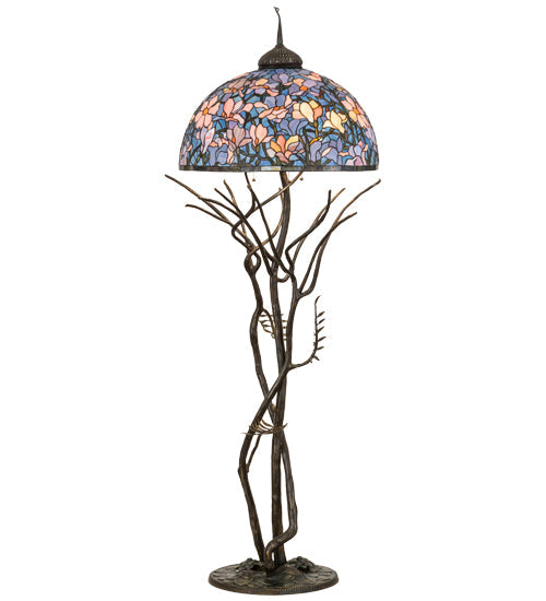 Meyda Lighting Tiffany Magnolia 75" 3-Light Antique Floor Lamp With Multi-Colored Shade Glass