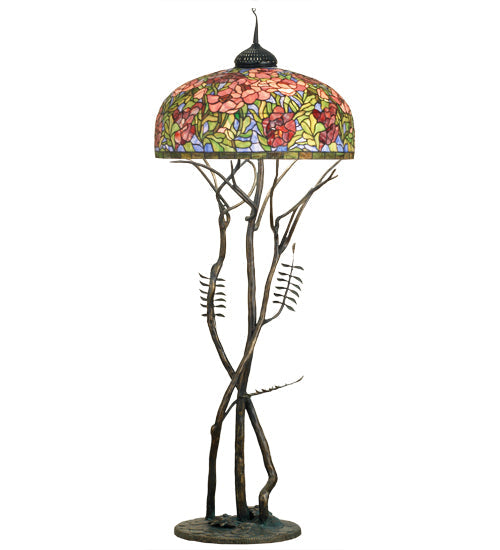 Meyda Lighting Tiffany Oriental Poppy 74" 3-Light Bronze Floor Lamp With Multi-Colored Shade Glass