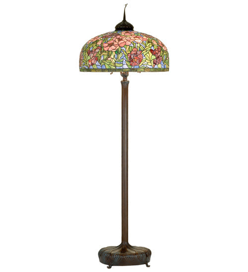 Meyda Lighting Tiffany Oriental Poppy 78" 6-Light Mahogany Bronze Floor Lamp With Multi-Colored Shade Glass