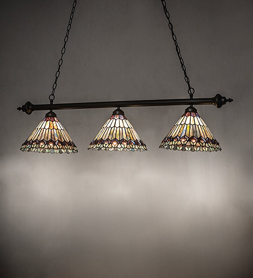 Meyda Lighting Tiffany Peacock 47" 3-Light Mahogany Bronze Island Pendant Light With Multi-Colored Shade Glass