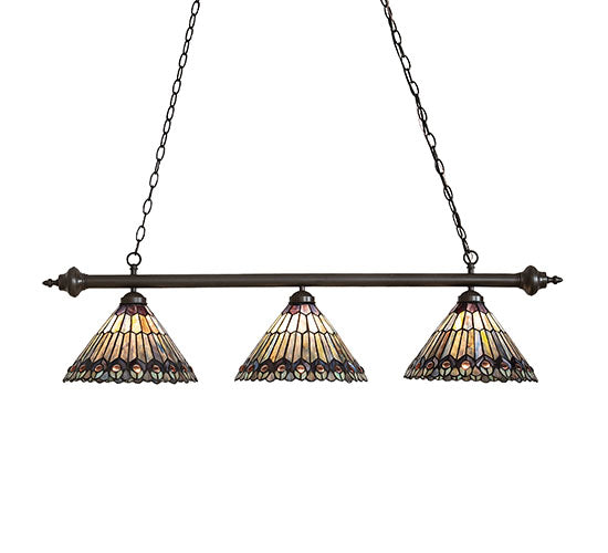 Meyda Lighting Tiffany Peacock 47" 3-Light Mahogany Bronze Island Pendant Light With Multi-Colored Shade Glass