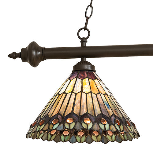Meyda Lighting Tiffany Peacock 47" 3-Light Mahogany Bronze Island Pendant Light With Multi-Colored Shade Glass