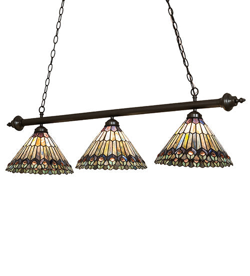 Meyda Lighting Tiffany Peacock 47" 3-Light Mahogany Bronze Island Pendant Light With Multi-Colored Shade Glass