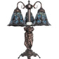 Meyda Lighting Tiffany Peacock Feather 23" 3-Light Mahogany Bronze Table Lamp With Multi-Colored Shade Glass