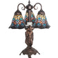 Meyda Lighting Tiffany Peacock Feather 23" 3-Light Mahogany Bronze Table Lamp With Multi-Colored Shade Glass