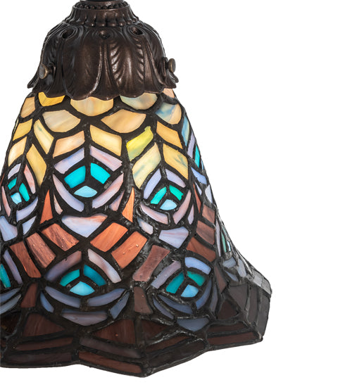 Meyda Lighting Tiffany Peacock Feather 23" 3-Light Mahogany Bronze Table Lamp With Multi-Colored Shade Glass