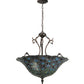 Meyda Lighting Tiffany Peacock Feather 24" 3-Light Mahogany Bronze Inverted Pendant Light With Multi-Colored Stained Shade Glass