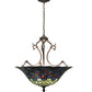 Meyda Lighting Tiffany Peacock Feather 24" 3-Light Mahogany Bronze Inverted Pendant Light With Multi-Colored Stained Shade Glass