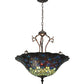 Meyda Lighting Tiffany Peacock Feather 24" 3-Light Mahogany Bronze Inverted Pendant Light With Multi-Colored Stained Shade Glass