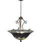 Meyda Lighting Tiffany Peacock Feather 24" 3-Light Mahogany Bronze Inverted Pendant Light With Multi-Colored Stained Shade Glass