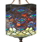 Meyda Lighting Tiffany Peacock Feather 24" 3-Light Mahogany Bronze Inverted Pendant Light With Multi-Colored Stained Shade Glass
