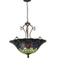 Meyda Lighting Tiffany Peacock Feather 24" 3-Light Mahogany Bronze Inverted Pendant Light With Multi-Colored Stained Shade Glass