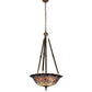 Meyda Lighting Tiffany Peacock Feather 24" 4-Light Mahogany Bronze Inverted Pendant Light With Multi-Colored Stained Shade Glass