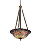 Meyda Lighting Tiffany Peacock Feather 24" 4-Light Mahogany Bronze Inverted Pendant Light With Multi-Colored Stained Shade Glass