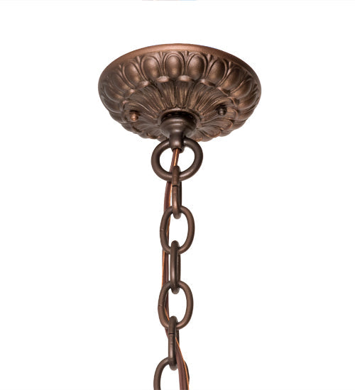 Meyda Lighting Tiffany Peacock Feather 24" 4-Light Mahogany Bronze Inverted Pendant Light With Multi-Colored Stained Shade Glass