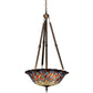 Meyda Lighting Tiffany Peacock Feather 24" 4-Light Mahogany Bronze Inverted Pendant Light With Multi-Colored Stained Shade Glass