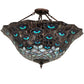 Meyda Lighting Tiffany Peacock Feather 28" 6-Light Mahogany Bronze Inverted Pendant Light With Multi-Colored Stained Shade Glass