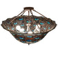 Meyda Lighting Tiffany Peacock Feather 28" 6-Light Mahogany Bronze Inverted Pendant Light With Multi-Colored Stained Shade Glass