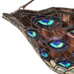 Meyda Lighting Tiffany Peacock Feather 28" 6-Light Mahogany Bronze Inverted Pendant Light With Multi-Colored Stained Shade Glass