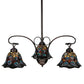 Meyda Lighting Tiffany Peacock Feather 30" 3-Light Mahogany Bronze Chandelier With Multi-Colored Shade Glass
