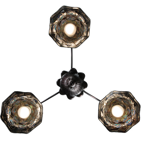Meyda Lighting Tiffany Peacock Feather 30" 3-Light Mahogany Bronze Chandelier With Multi-Colored Shade Glass