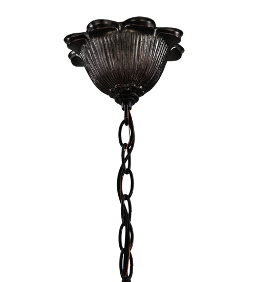 Meyda Lighting Tiffany Peacock Feather 30" 3-Light Mahogany Bronze Chandelier With Multi-Colored Shade Glass